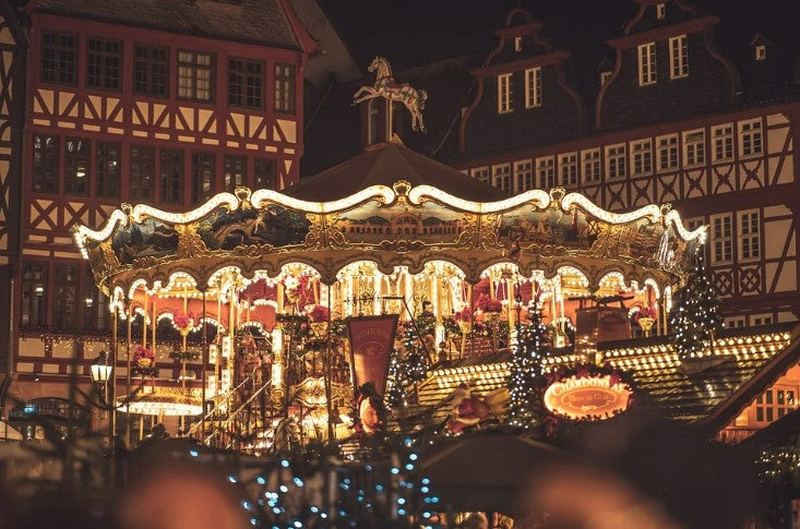 A carousel at a Christmas market somewhere in Europe.