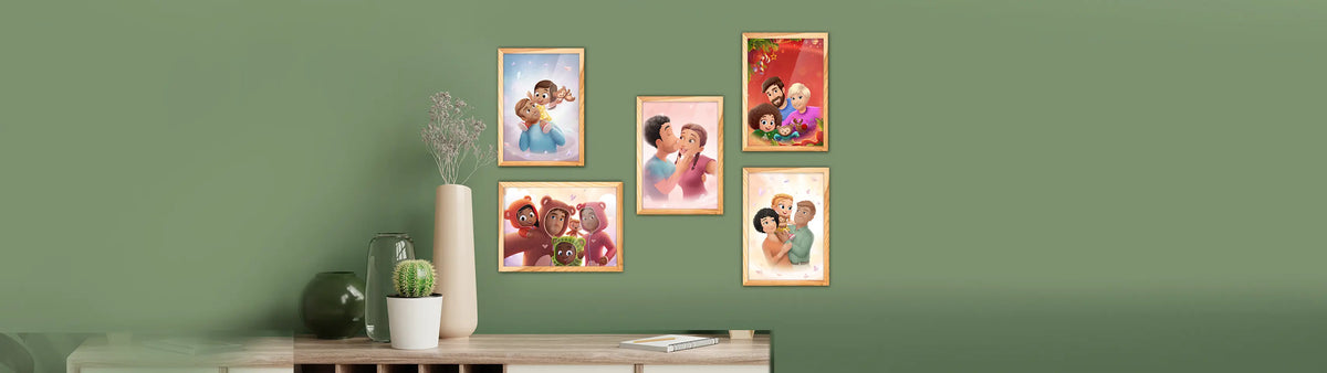 Choose between the different motifs of our beautifully illustrated, personalized pictures (with frame!) inspired by our books, featuring couples, grandparents, or even the whole family All pictures come framed in a premium 100% linden wood frame!