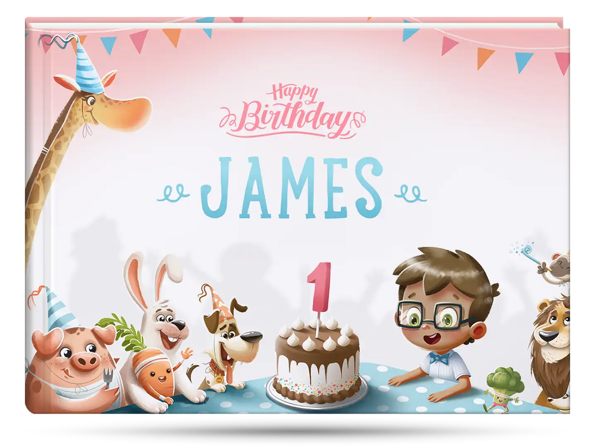 Cover of the personalized birthday book which makes perfect first birthday gift.