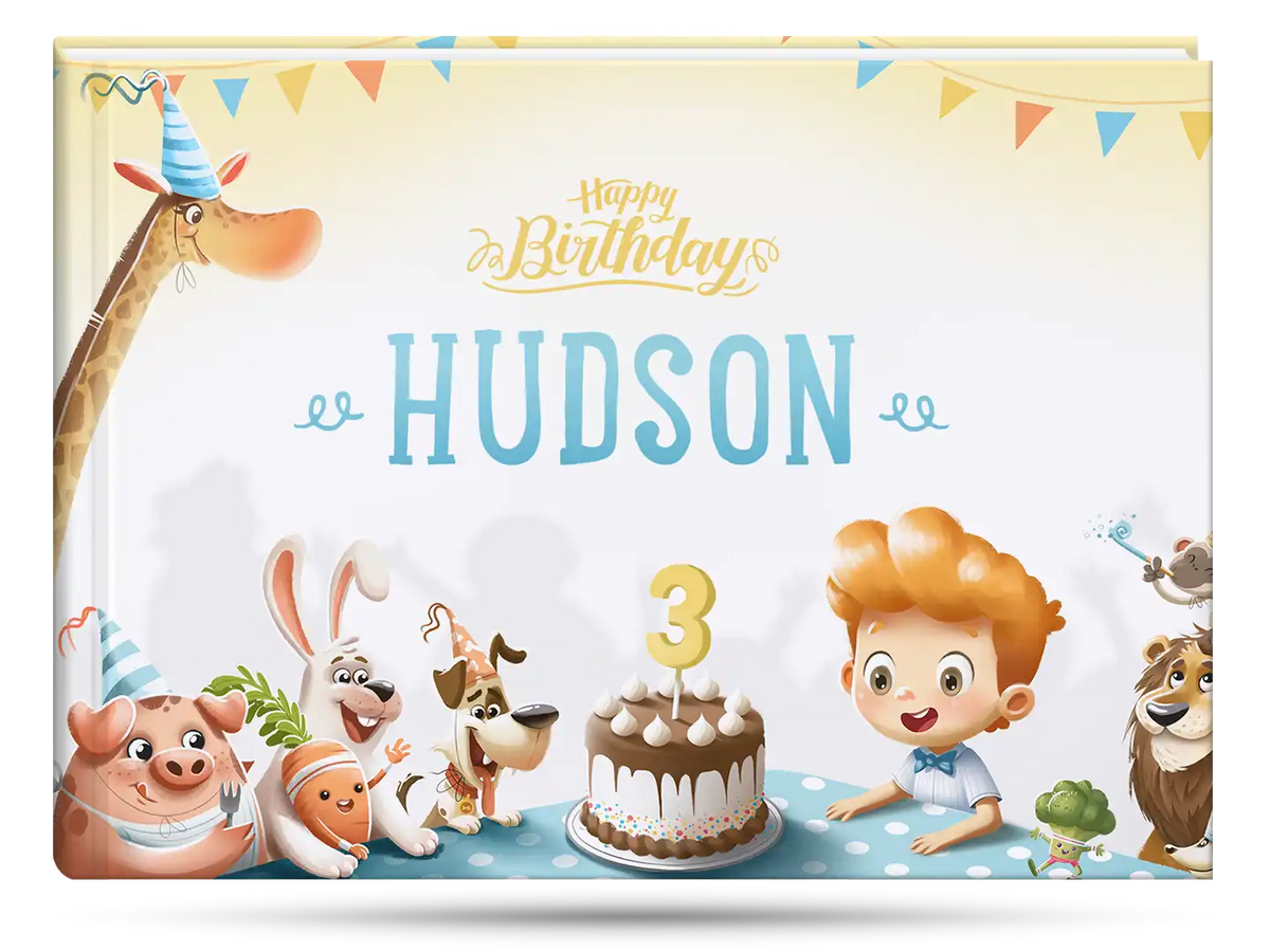 The cover of the personalized birthday book which is the perfect gift for a three-year-old.
