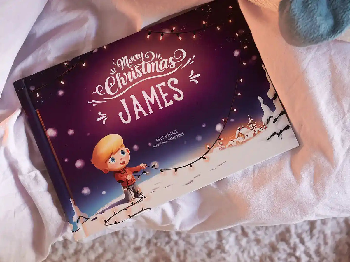 The cover of customized Christmas book with the boy on the cover.
