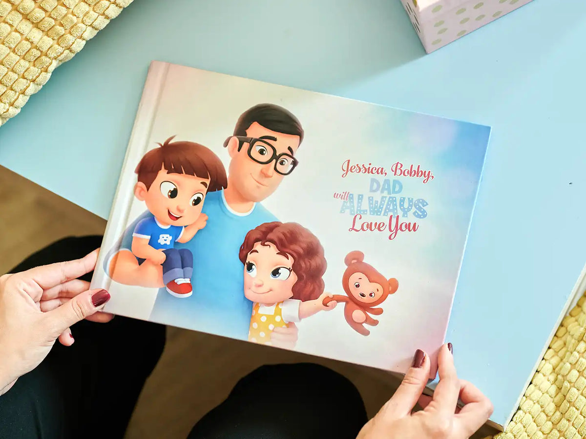 The cover of bestselling personalized book for dads and two kids.