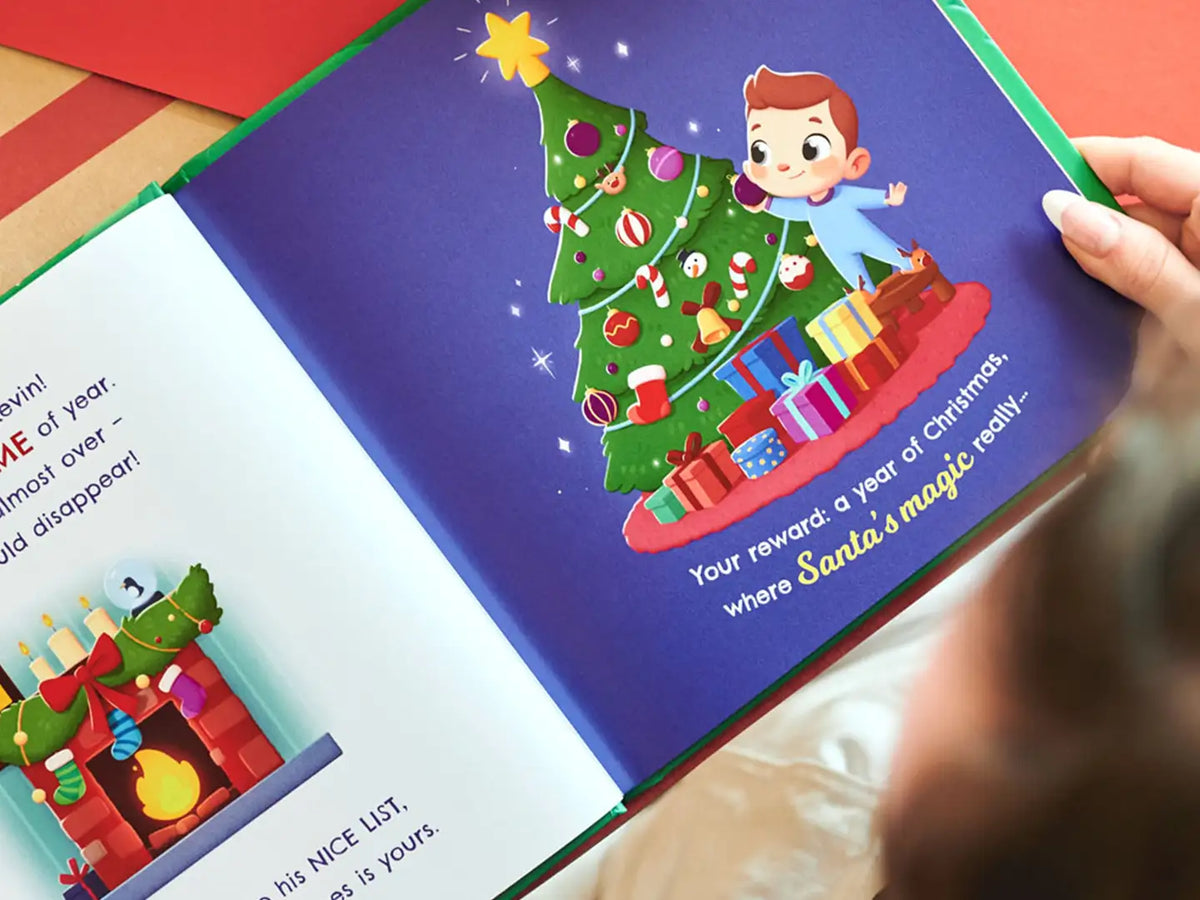 Fun and colorful illustrations from inside of Christmas customized book for toddlers.