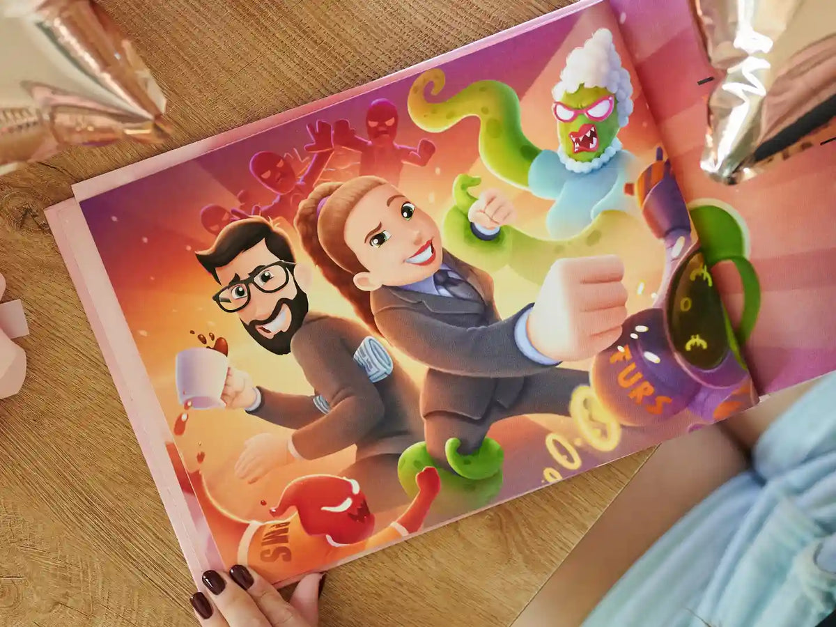 Vibrant illustration from personalized love picture book for couples which is also the best gift for partner.