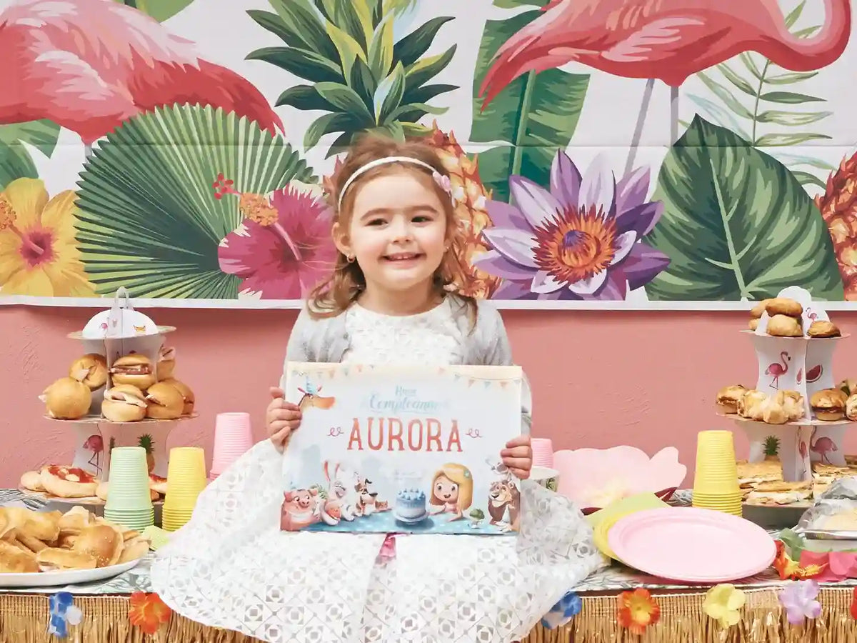 Girl is celebrating her birthday with Hooray Heroes' personalized book for birthday.