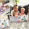 Four cute siblings are smiling and reading their very own custom book made just for them which is a great personalized present for four kids.