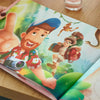 Illustration from personalized storybook for couples that shows a couple traveling-