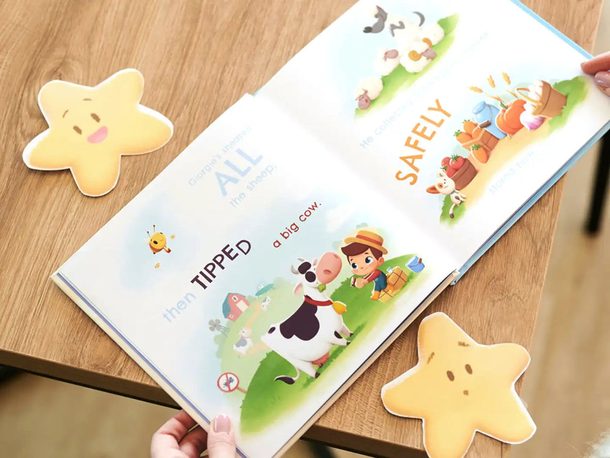 Personalized farm book for kids where animals help them get ready to go to bed.