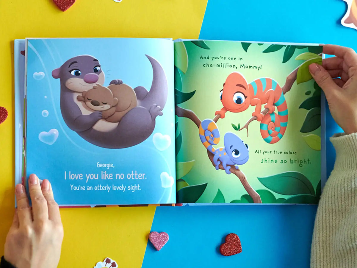 Colorful illustrations from a cute custom Valentine's Day book from kids to their mother.