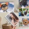 Premium personalized Rainbow Bridge dog rememberance book and canvas with foil text, shown with pet photos—heartfelt tributes for dogs who’ve crossed the Rainbow Bridge
