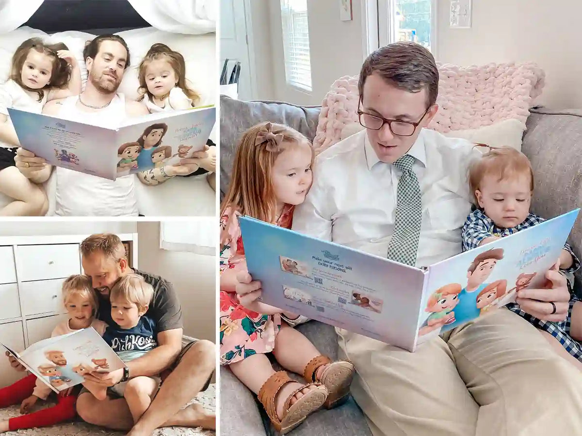 Dads and their two kids are reading this DIY book they received as a great gift for Father's Day.