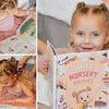 A girl named Carlie is excited about her new personalized book with goodnight rhymes for little kids.