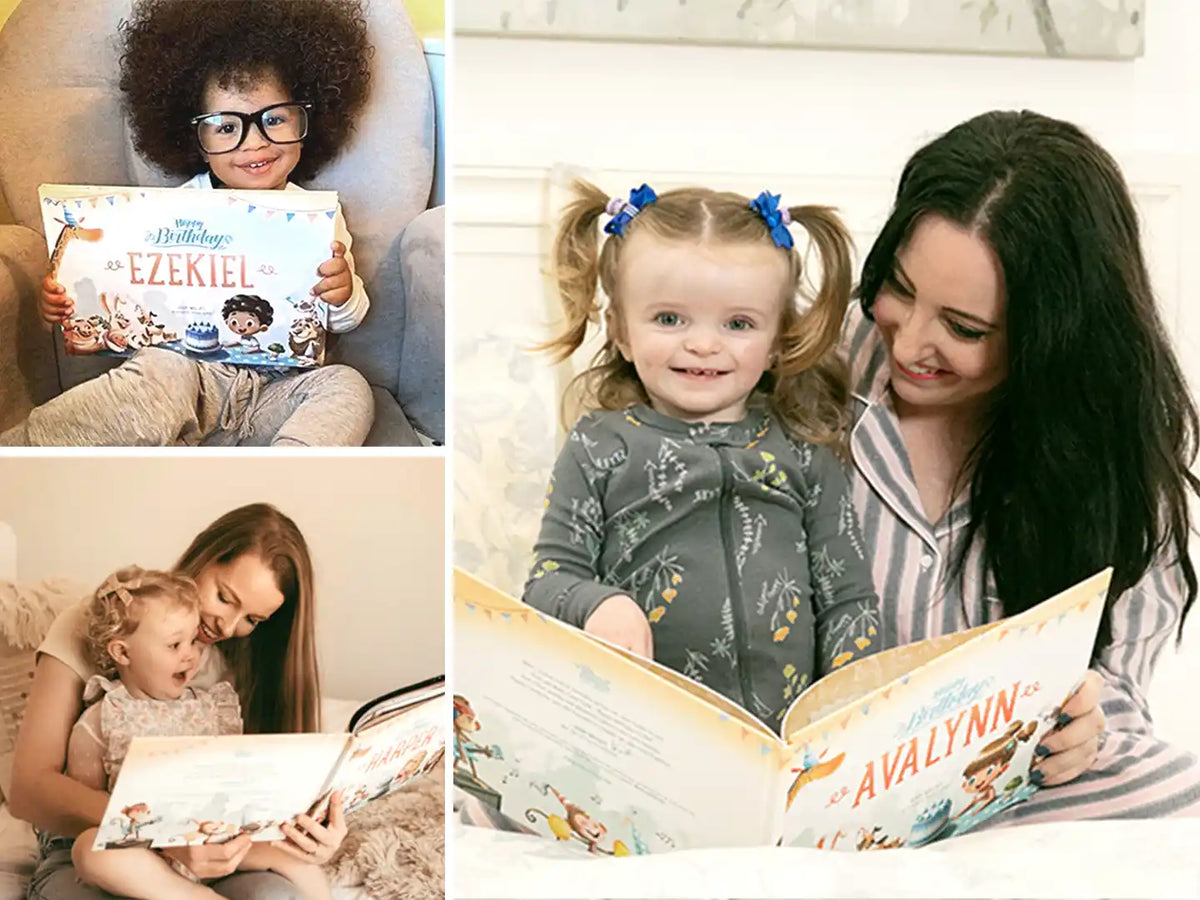Happy kids holding a book where each page is crafted to resonate with the joyous celebrations of a child's third birthday.
