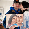 A woman kisses her boyfriend who is holding a custom couples' book, perfect boyfriend gift.