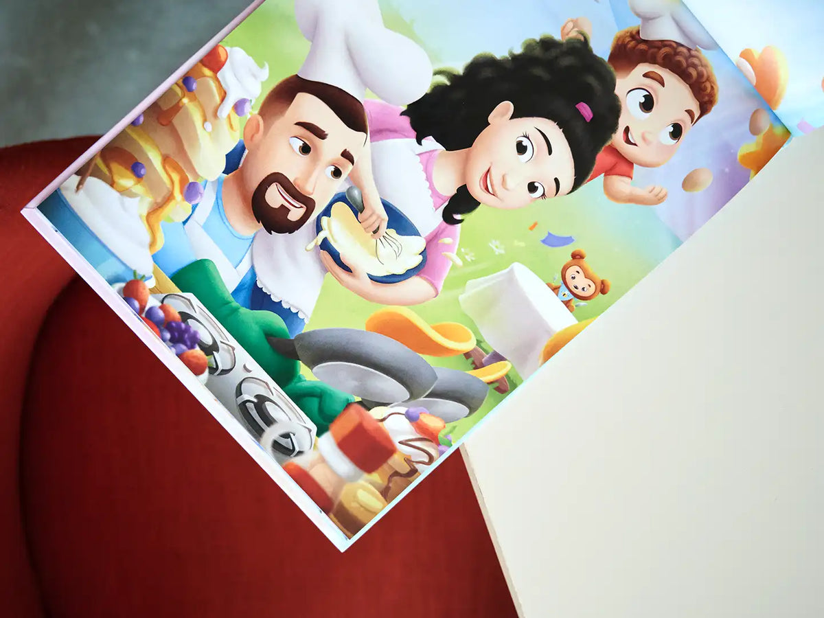 Cute custom family illustration in The Family book.