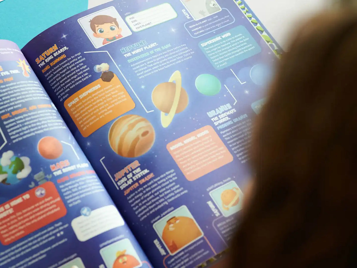 Colourful pages about space from personalized kids encyclopedia which has more facts than Guinness book of records.