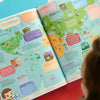 Pages from the personalized ecyclopedia that show interesting facts about traveling and sightseeing perfect for young travellers.