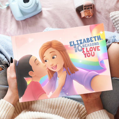 The LGBT personalized love book has a rainbow cover during the pride month.
