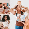 Happy parents and their kid enjoying a personalized book starring both parents and their child.