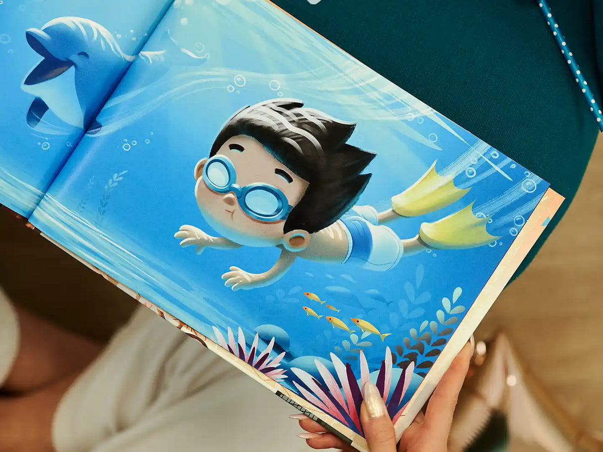 A vibrant illustration from the personalized birthday book for kids turning five.