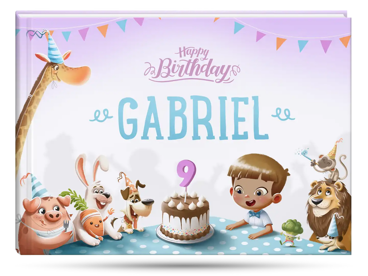 The cover of the personalized birthday book which is the perfect gift for a nine-year-old.