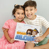 Brother and sister are excited about their new personalized book "Robyn and Lincoln are Home Alone".