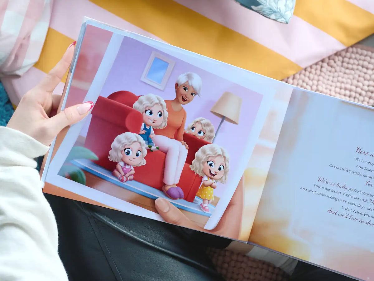 A new personalized book for grandma from her four kids.