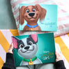 Two versions of personalized dog books, 'Bear the Goodest Boy' (basic version) and 'Dani the Golden Girl' (premium version)