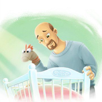 An illustration of the father character from a custom book for dad and child. 