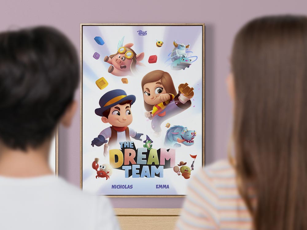 Picture frame mockup psd hanging in kids room home decor interior