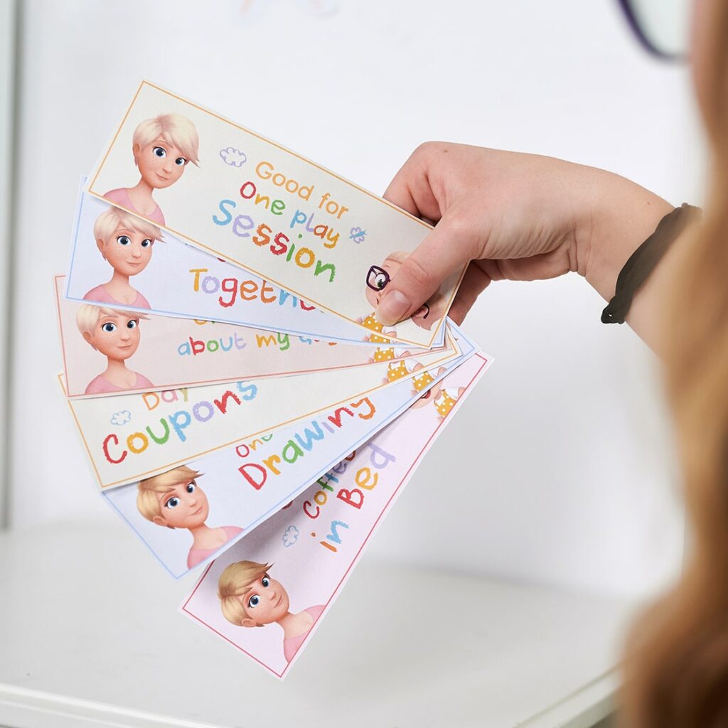 Six different examples of Hooray Heroes' personalized coupons for mum, from kiddie.