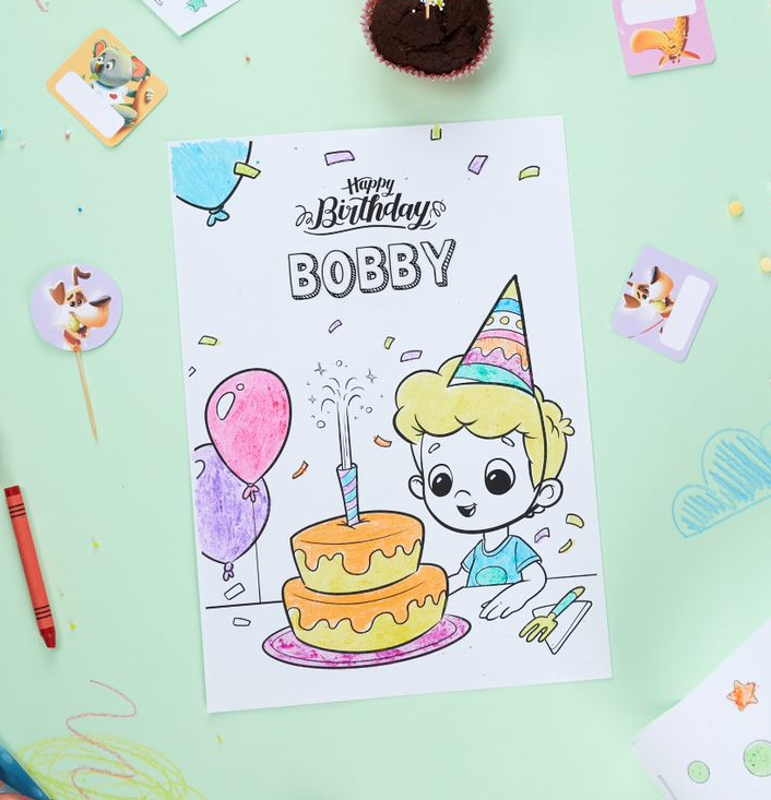 Free printable birthday coloring pages from Hooray Heroes.