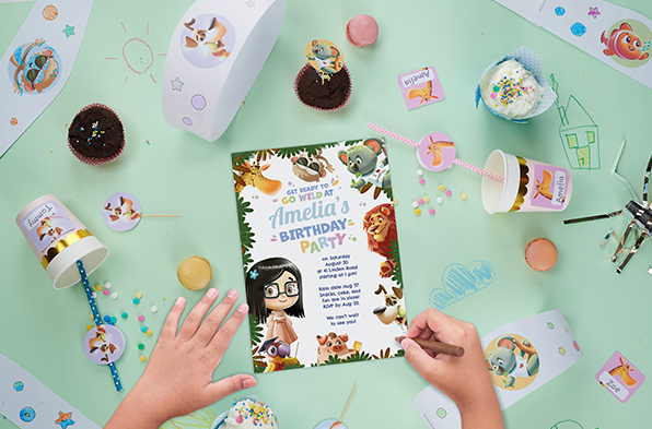 A personalised Birthday invitation. Free printable from Hooray Heroes.