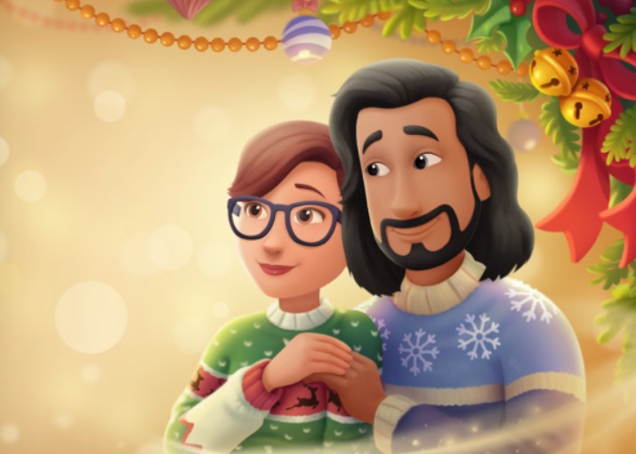 An illustration from the personalized Christmas book for couples.