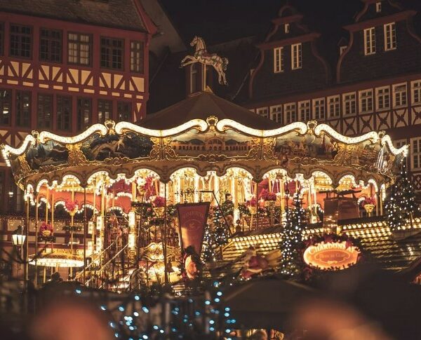 A carousel at a Christmas market somewhere in Europe.