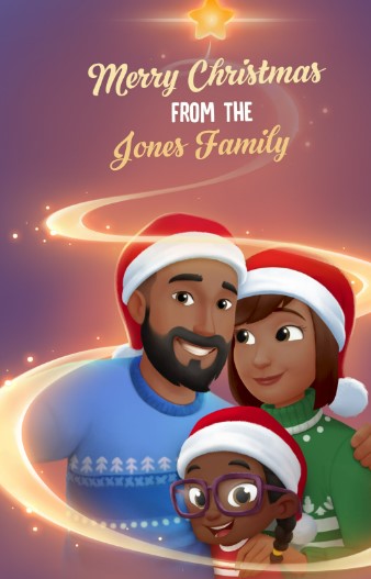 The front of a personalized Hooray Heroes family Christmas card.