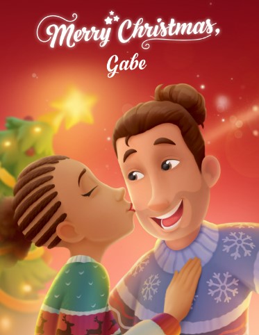 The front of a personalized Christmas card for couples.