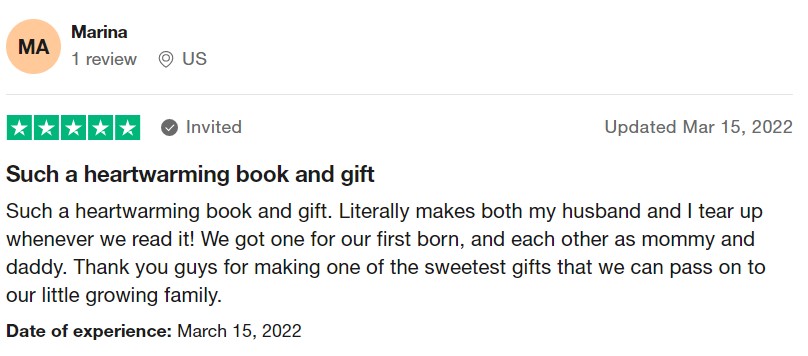 A 5 star review from a customer who bought a Hooray Heroes custom book for their family.
