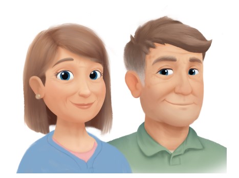 The grandma and grandpa avatars from a custom book for grandparents, the perfect christmas gift for grandma.