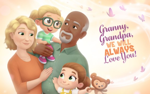 The cover of a personalized book for grandparents and 2 grandchildren.