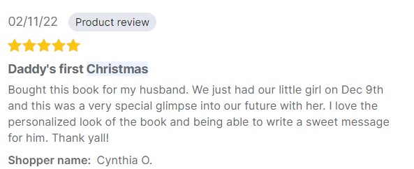 A 5 star review on YotPo for Hooray Heroes custom books.