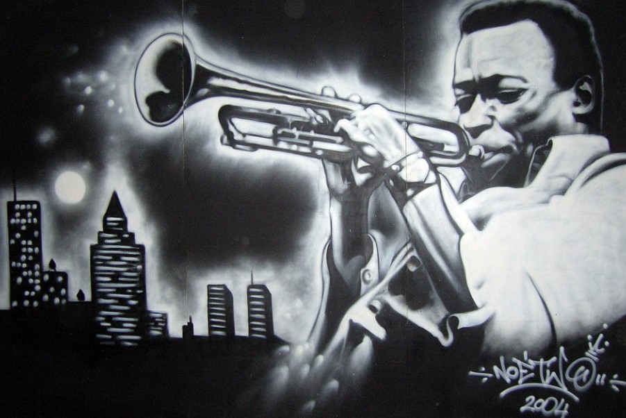 A mural of legendary musician Miles Davis.