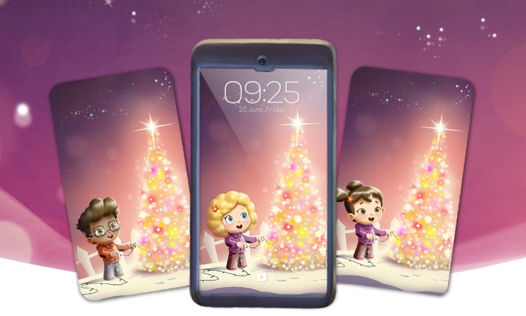 Three versions of Hooray Heroes' custom Christmas wallpaper for cell phones. 