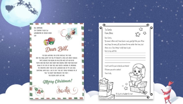 Custom letter to and from Santa Claus for children.